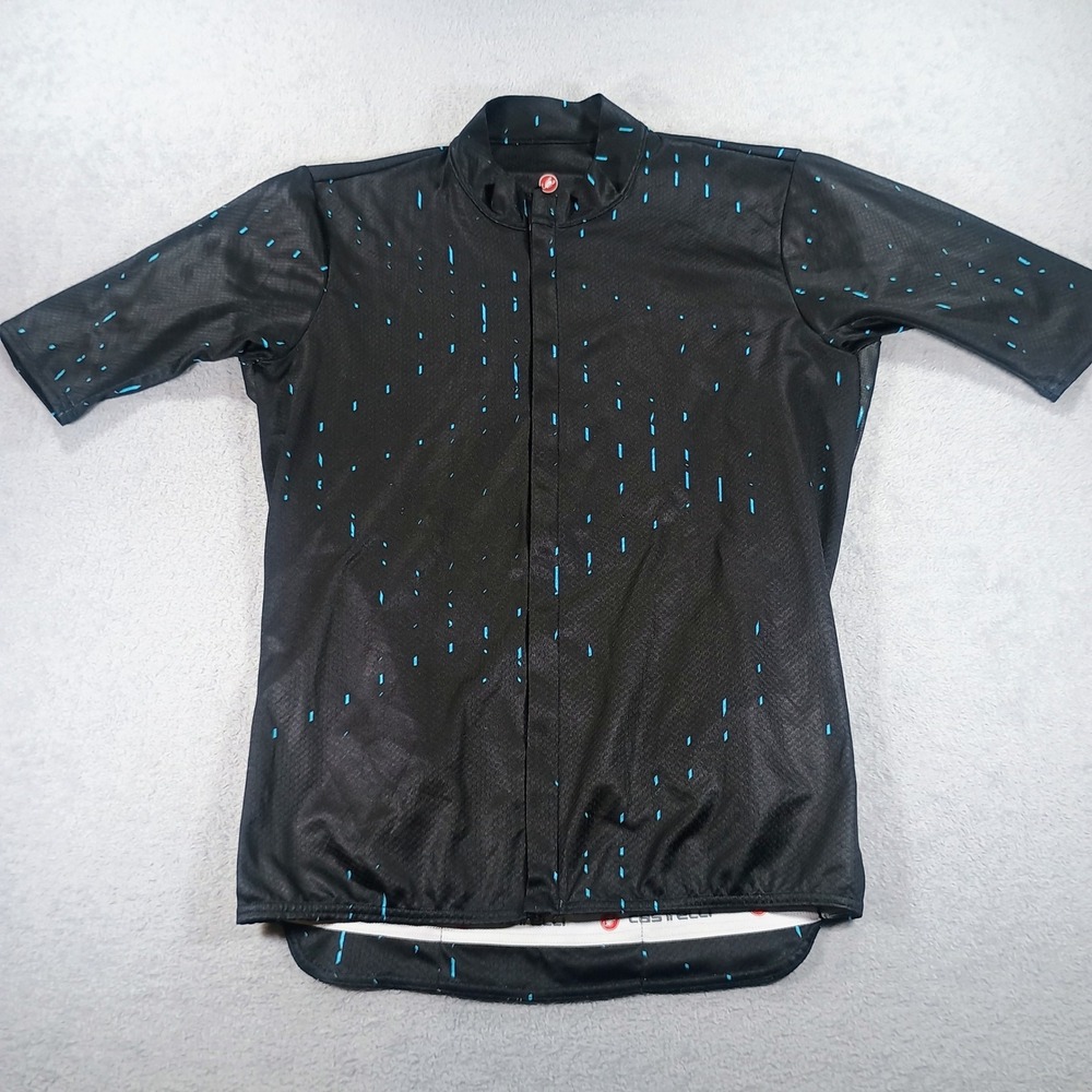Castrelli Mens Cycling Jersey Black Blue Size M Made in Italy Full Zip